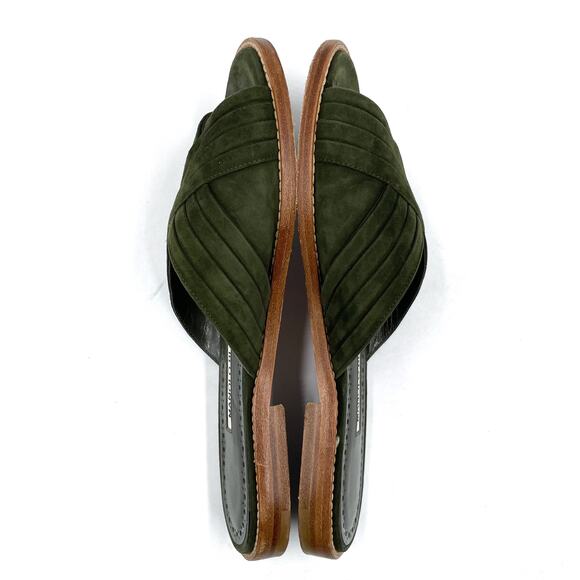 Manolo Blahnik Pingar Flat Slides Moss Green‎ Suede Criss Cross Sz 36 / 6 - Picture 5 of 9